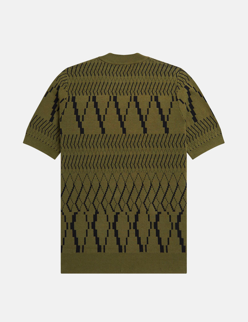Fred Perry Argyle Panel Knitted T-Shirt - Uniform Green