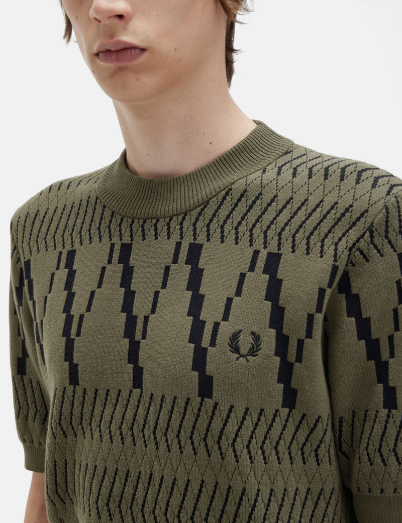Fred Perry Argyle Panel Knitted T-Shirt - Uniform Green