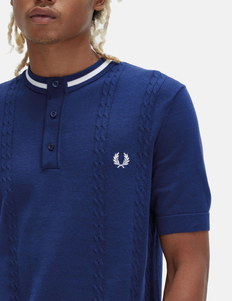 Fred Perry Cable Knit Henley Shirt - French Navy Blue