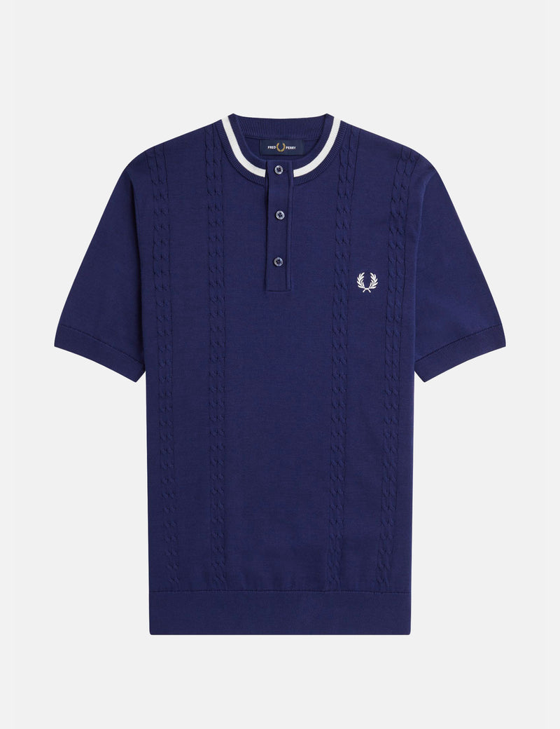 Fred Perry Cable Knit Henley Shirt - French Navy Blue
