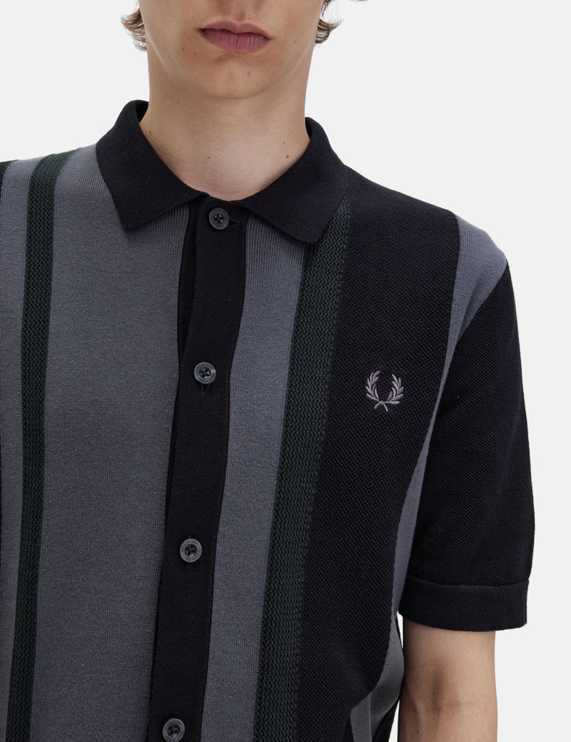 Fred Perry Striped Knitted Shirt - Black