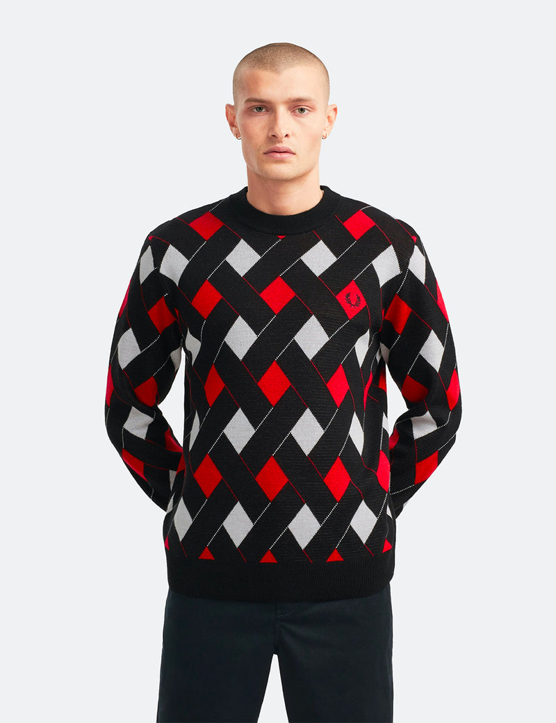 Fred Perry Jacquard Crew Neck Jumper - Black