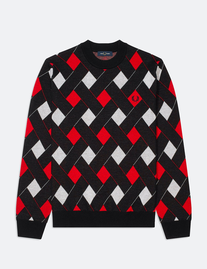 Fred Perry Jacquard Crew Neck Jumper - Black