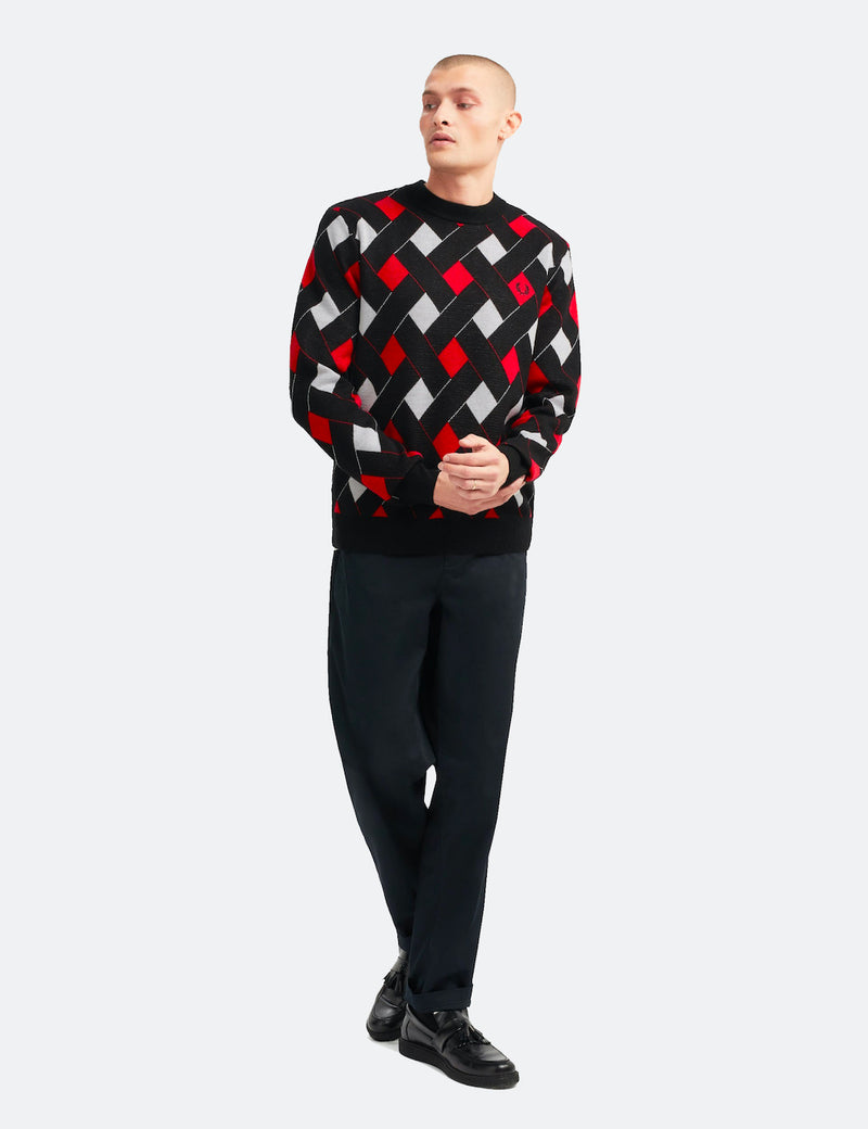 Fred Perry Jacquard Crew Neck Jumper - Black