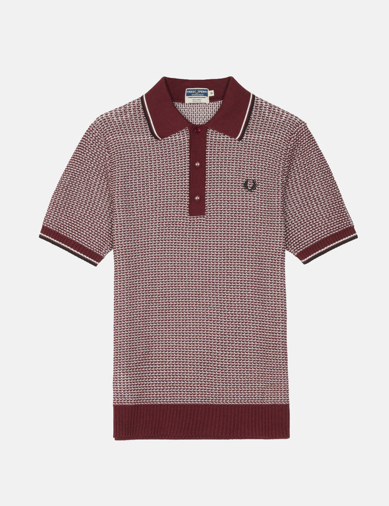 Fred Perry Re-issues Two Colour Texture Knit Polo Shirt - Maroon