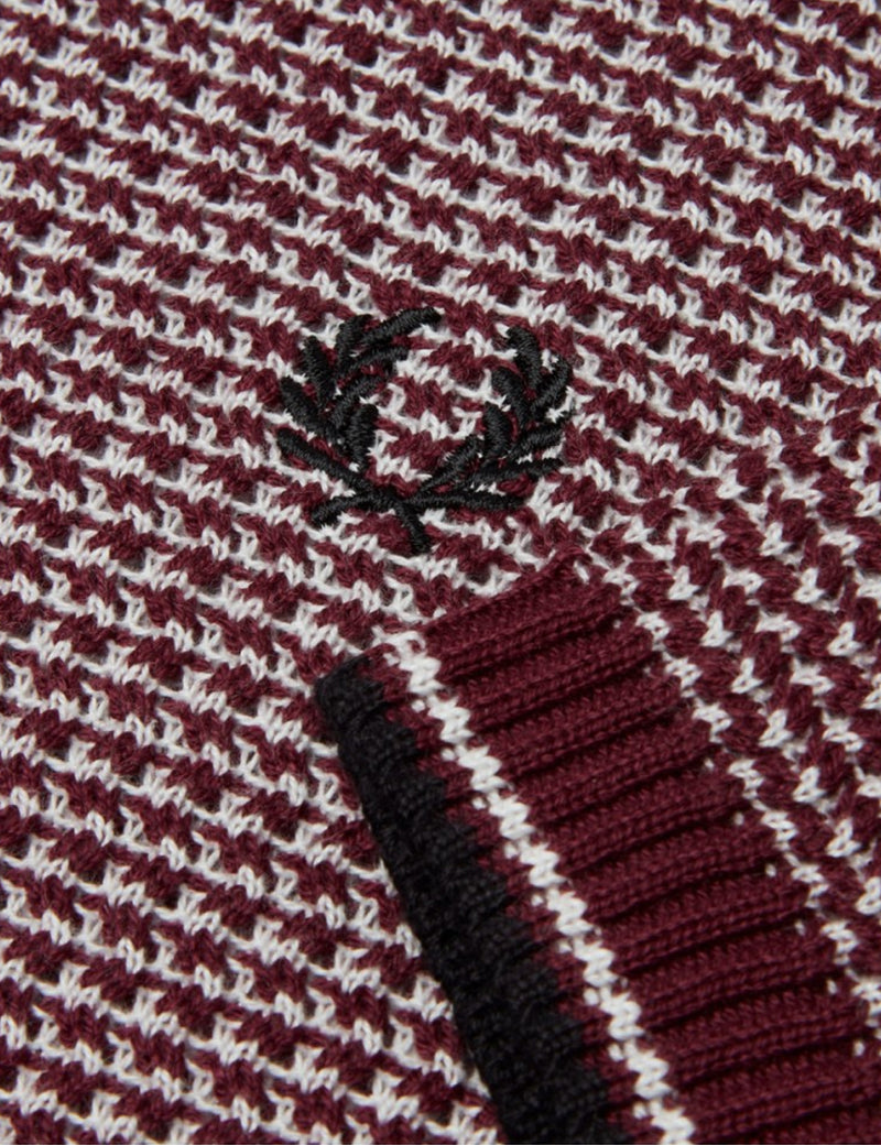 Fred Perry Re-issues Two Colour Texture Knit Polo Shirt - Maroon
