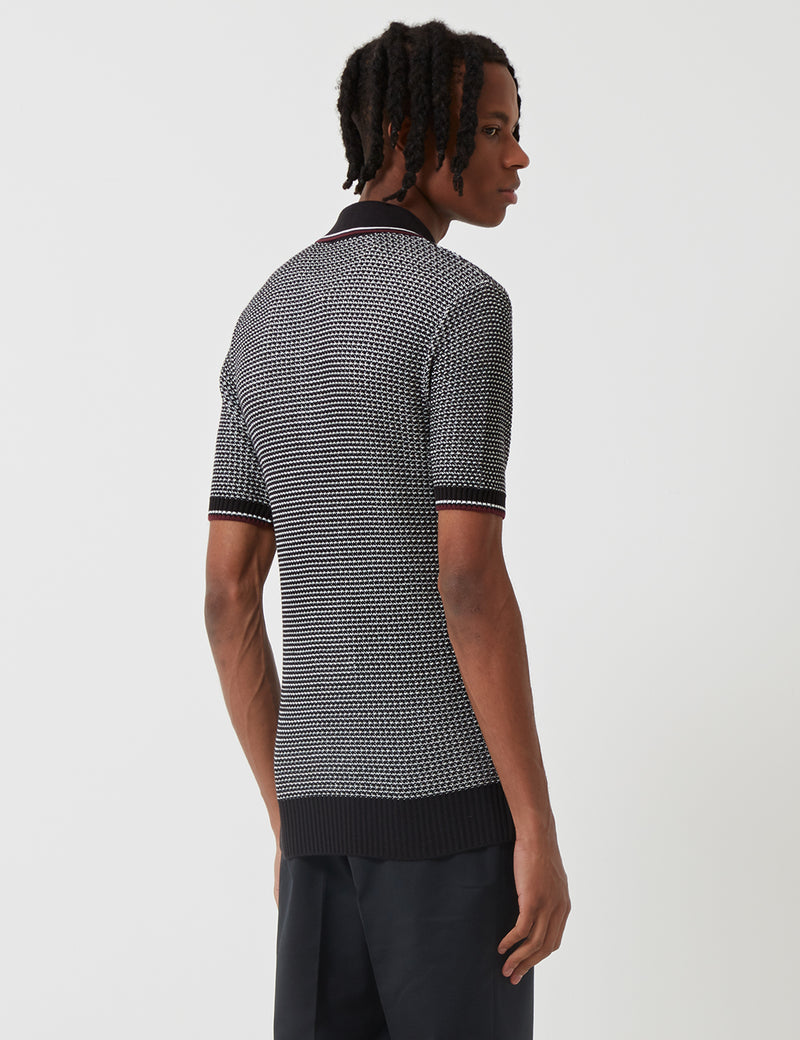Fred Perry Re-issues Two Colour Texture Knit Polo Shirt - Black