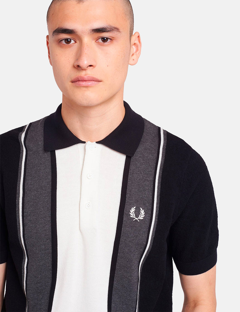 Fred Perry Striped Knitted Shirt - Black