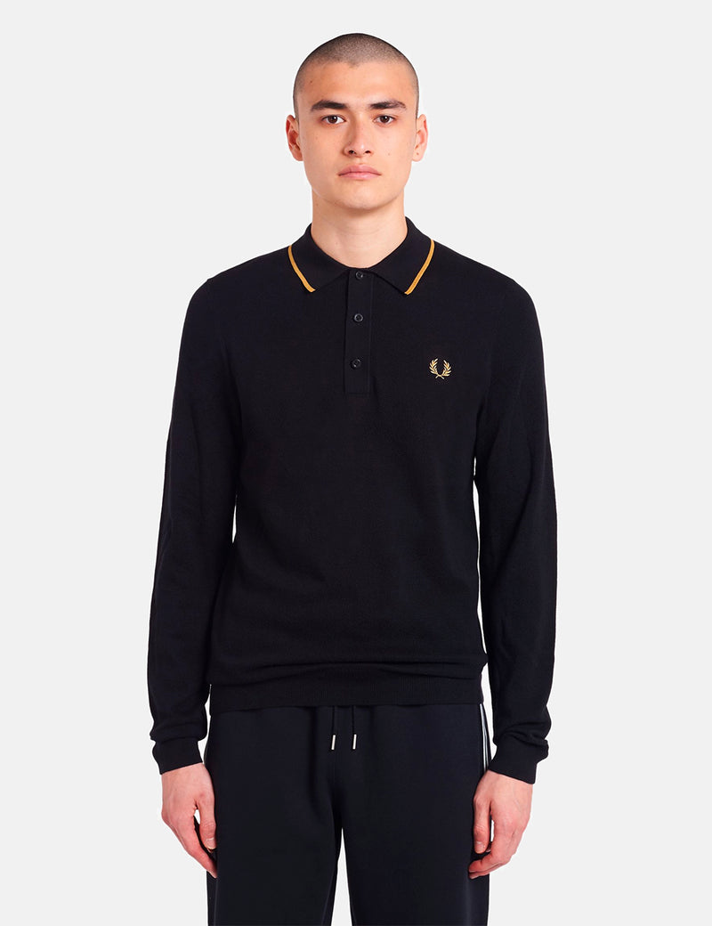 Fred Perry Tipped Knitted Long Sleeve Shirt - Black