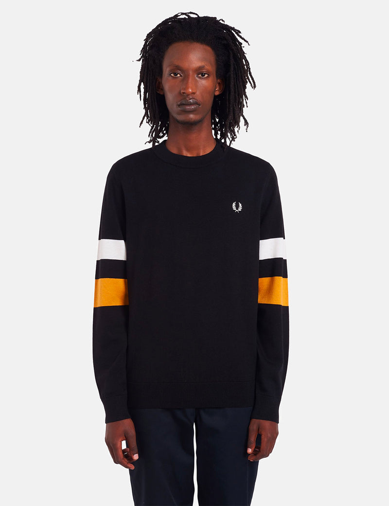 Fred Perry Tipped Sleeve Crew Neck Jumper - Black