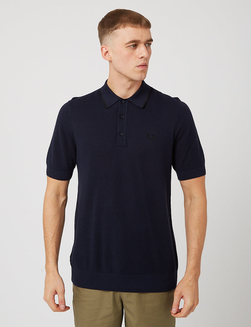 Fred Perry Tipped Knitted Polo Shirt - Deep Carbon/Black