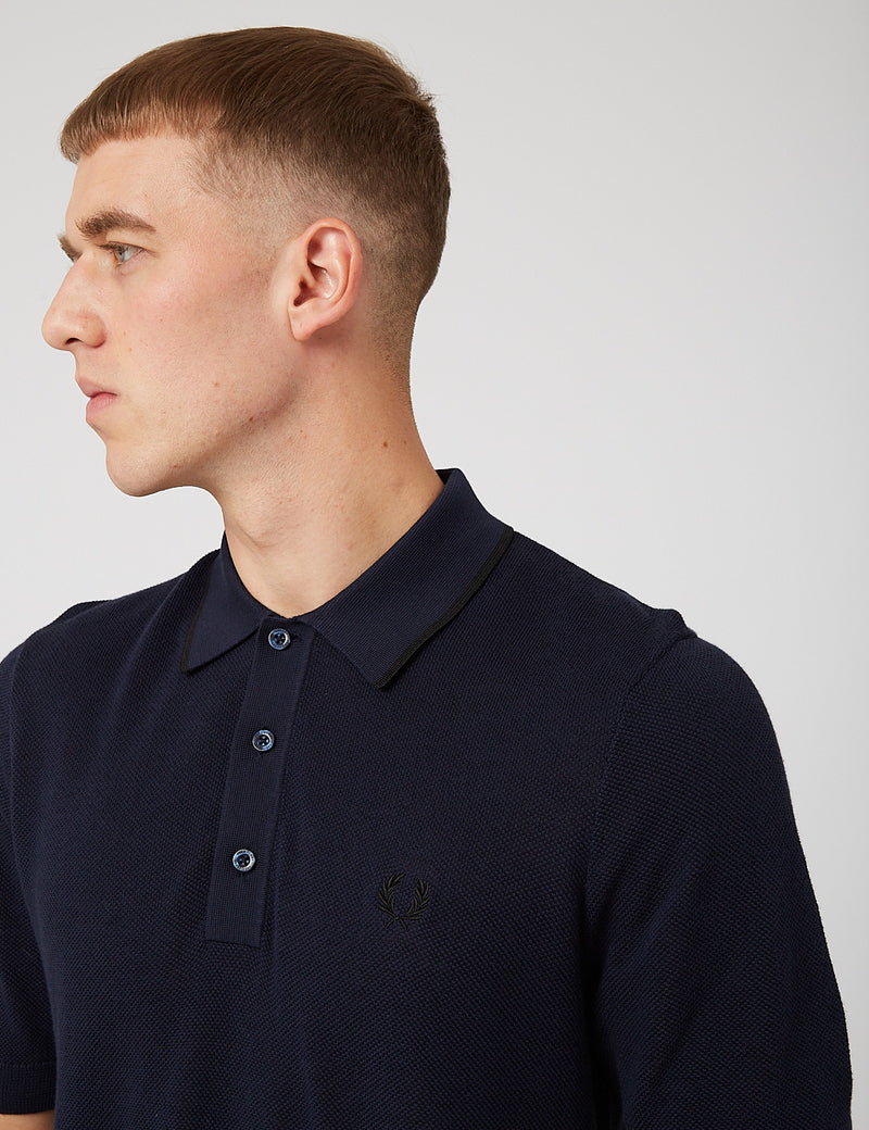 Fred Perry Tipped Knitted Polo Shirt - Deep Carbon/Black