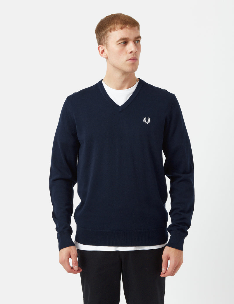 Fred Perry Pull Col V Classique - Bleu Marine