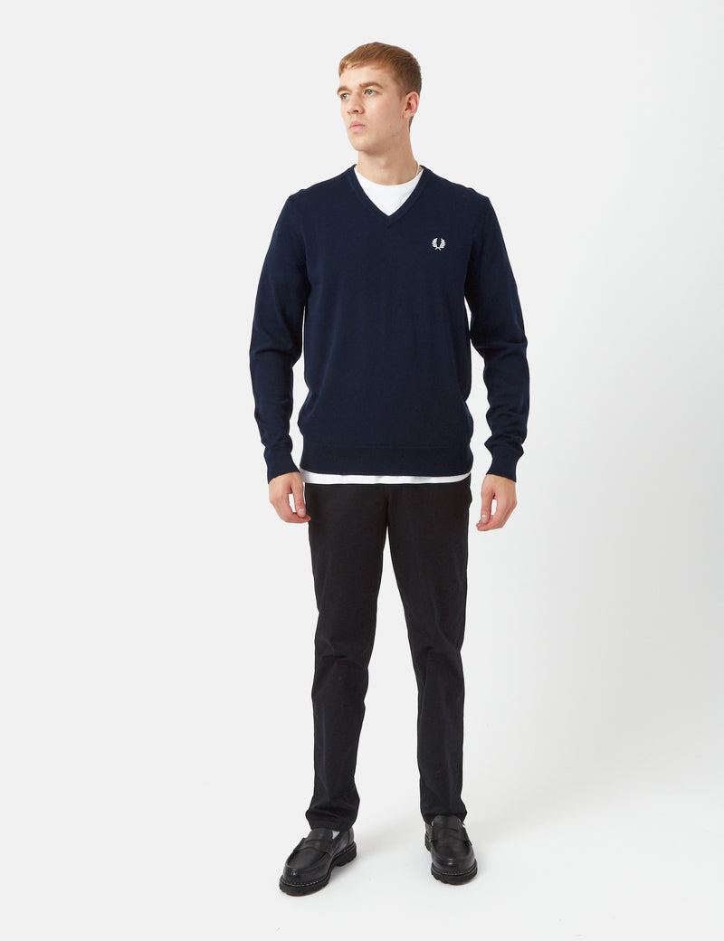Fred Perry Pull Col V Classique - Bleu Marine