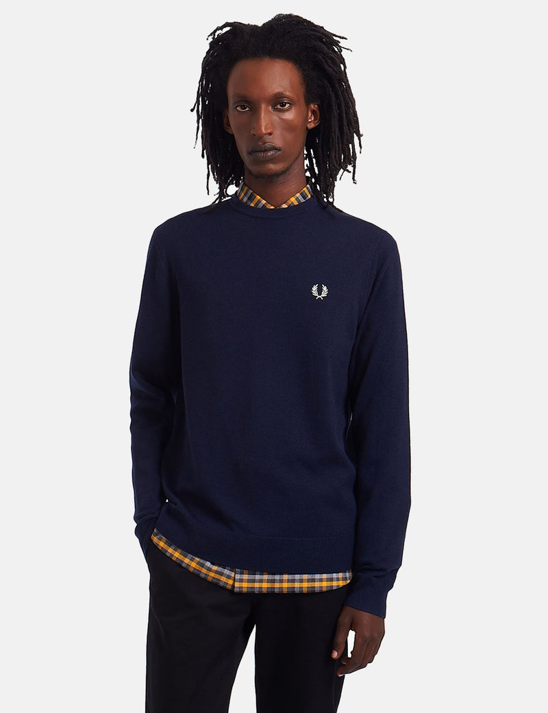 Fred Perry Classic Crew Neck Jumper Navy Blue I Urban Excess. URBAN EXCESS