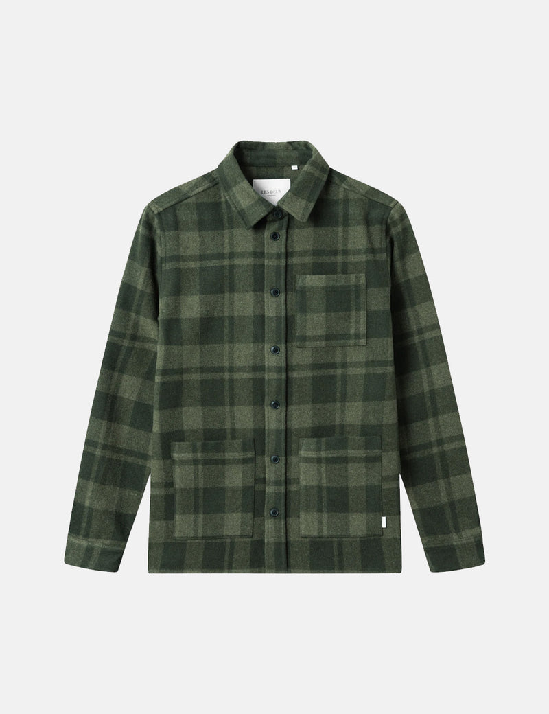 Sur-chemise en laine à carreaux Les Deux Jason - Olive Night