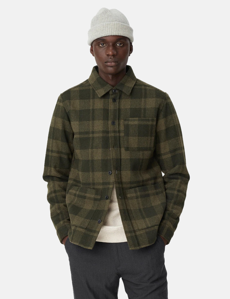 Sur-chemise en laine à carreaux Les Deux Jason - Olive Night