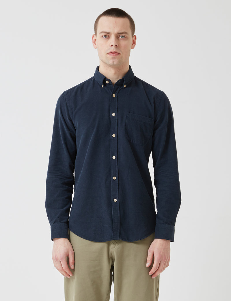 Portuguese Flannel Lobo Shirt (Cord) - Navy Blue