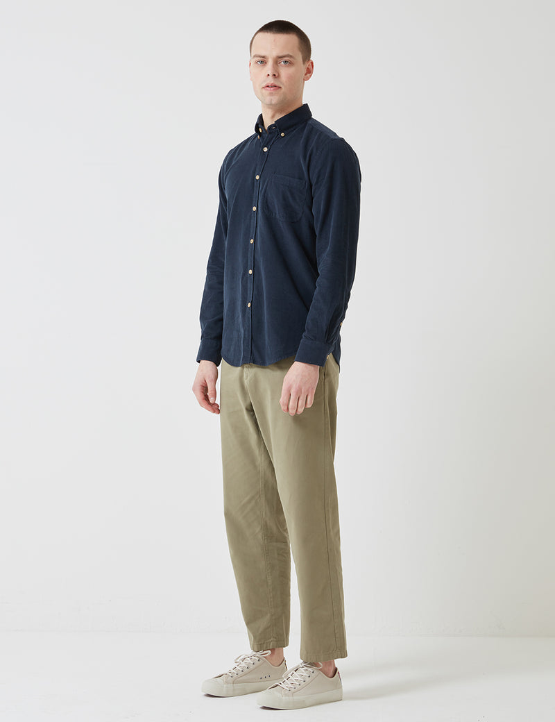 Portuguese Flannel Lobo Shirt (Micro Cord) - Navy Blue