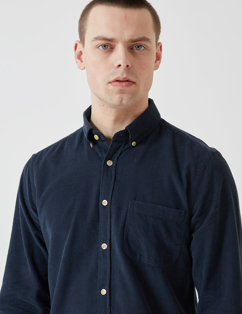 Portuguese Flannel Lobo Shirt (Micro Cord) - Navy Blue