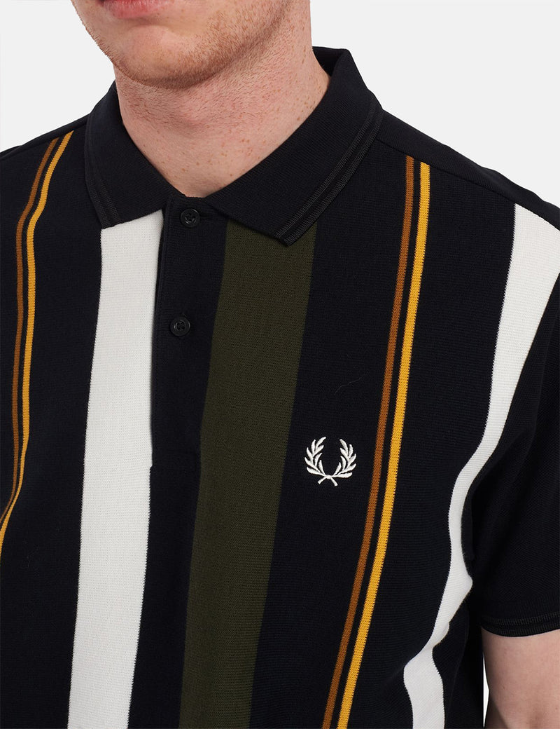 Fred Perry Gestricktes Poloshirt mit Streifen - Schwarz