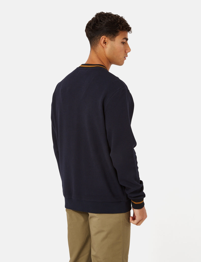 Fred Perry Tipped Pique Texture Cardigan - Navy Blue