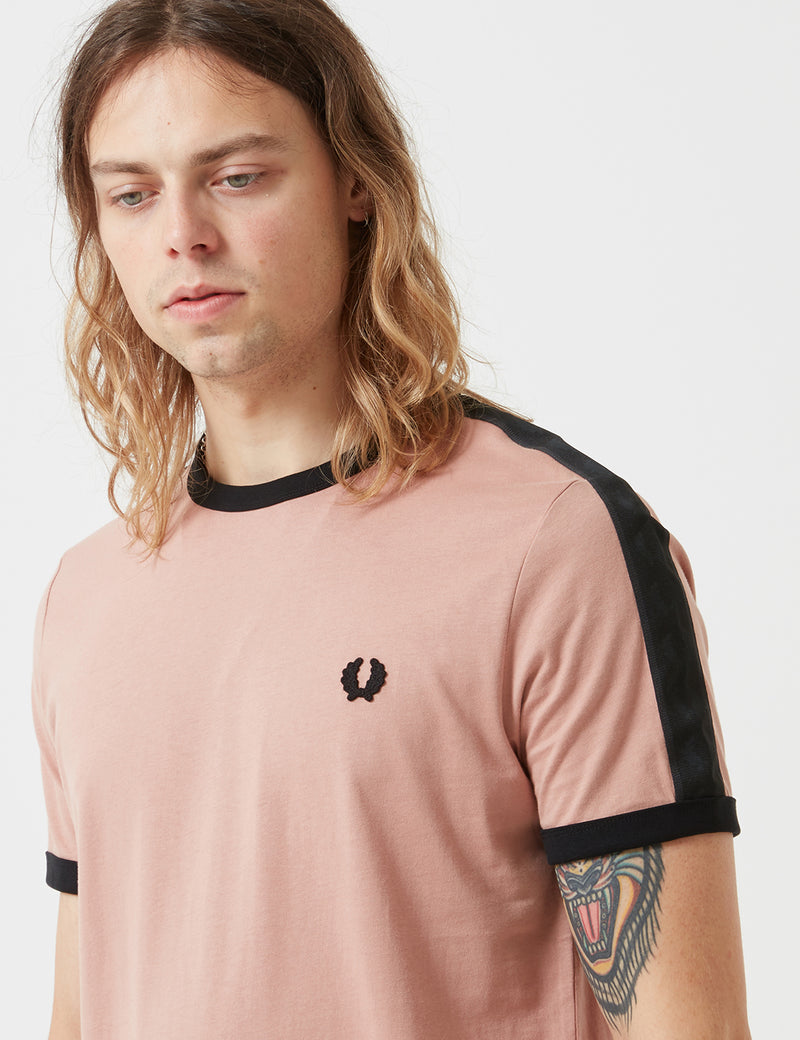 Fred Perry Tonal Taped Ringer T-Shirt - Grey/Pink