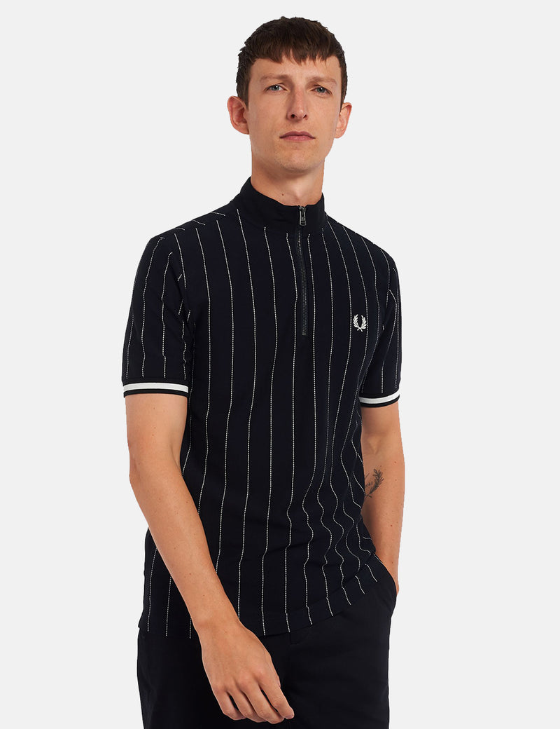 Fred Perry Polo à fines rayures et col cheminée - Bleu marine