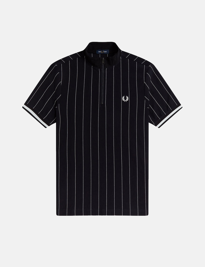 Fred Perry Polo à fines rayures et col cheminée - Bleu marine