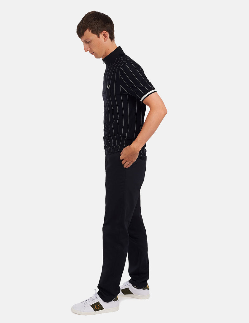 Fred Perry Polo à fines rayures et col cheminée - Bleu marine