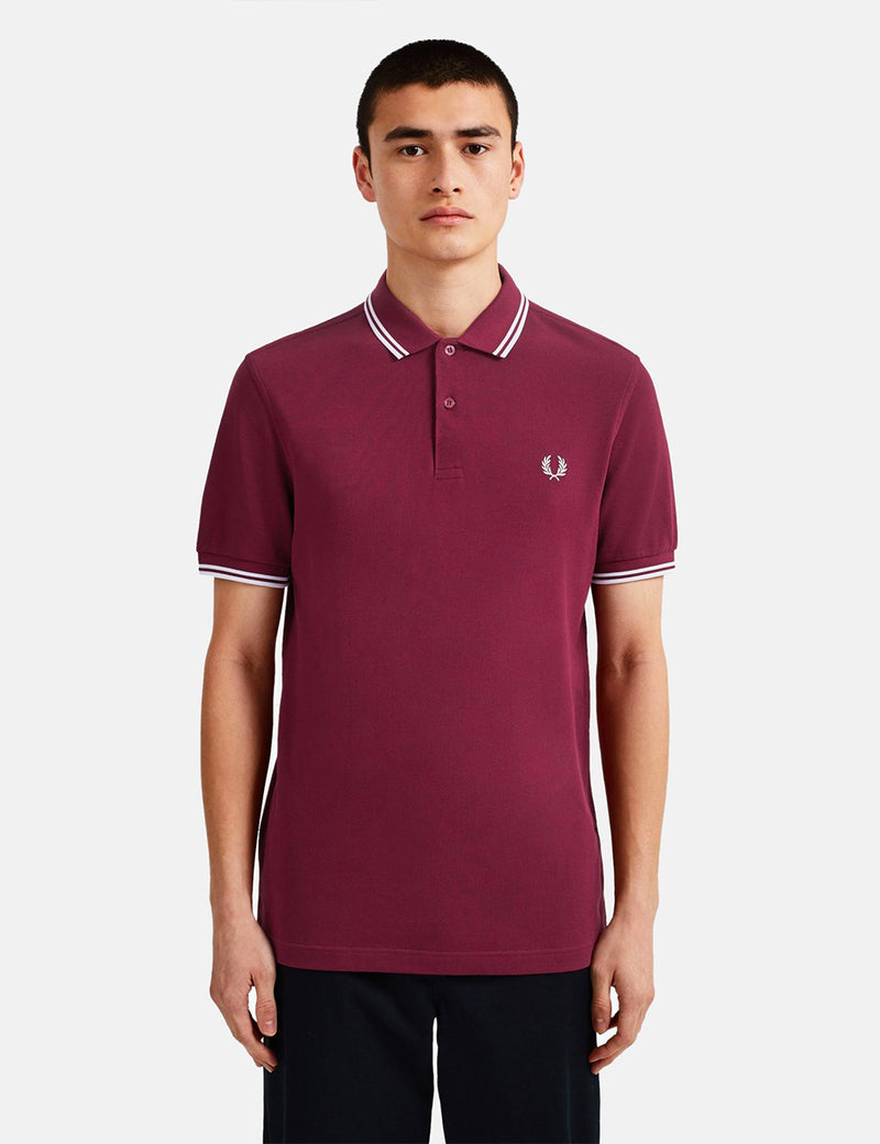 Polo Fred Perry Twin Tipped - Port/Blanc/Blanc