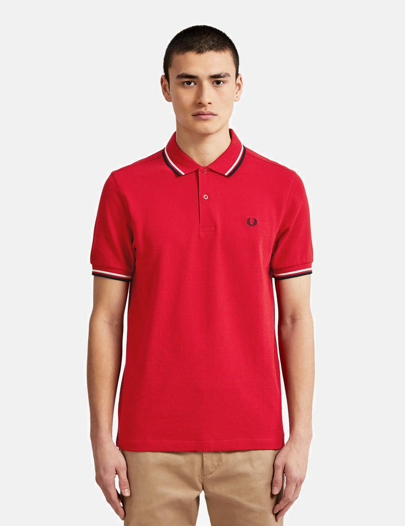 Polo Fred Perry Twin Tipped - Rouge Hiver/Blanc Neige/Marine