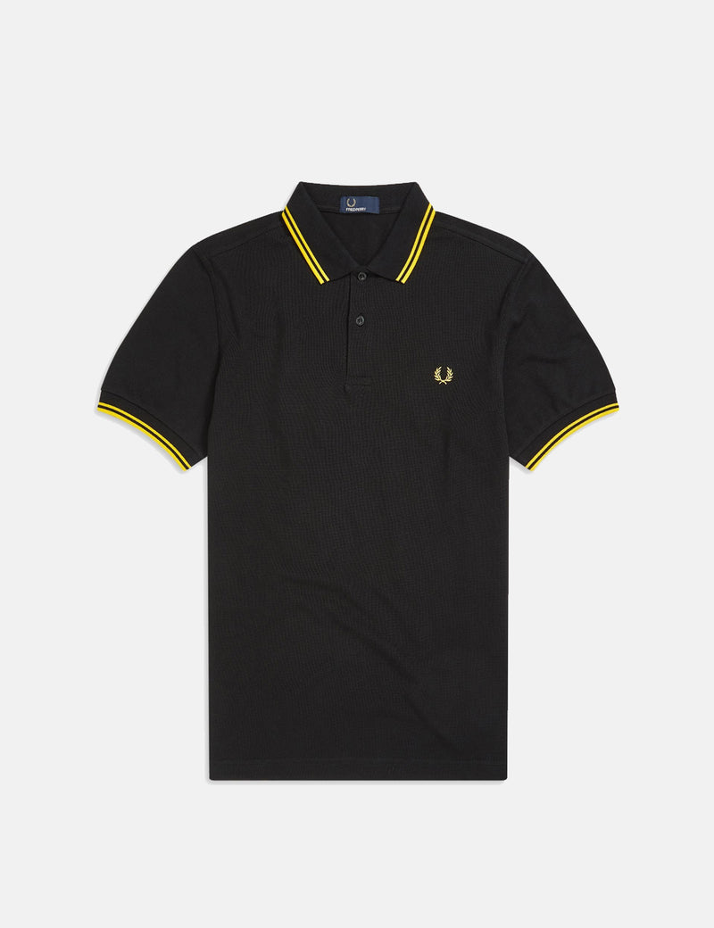 Fred Perry Twin Tipped Polo Shirt - Black/New Yellow