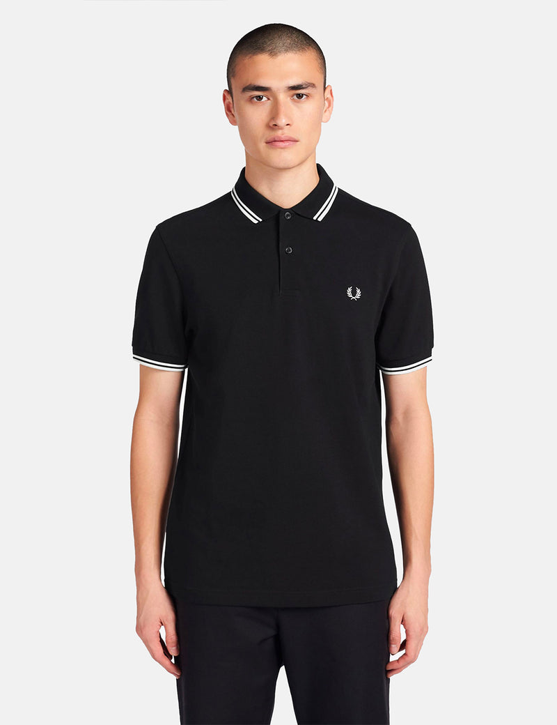 Fred Perry Twin Tipped Polo Shirt - Black/Porcelain/Porcelain