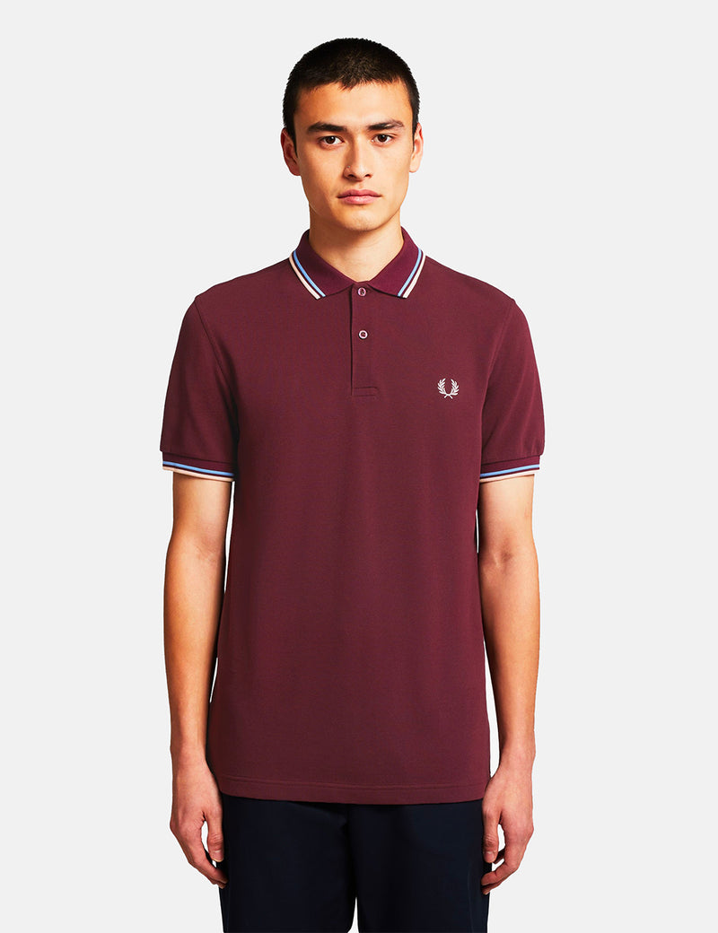 Fred Perry Twin Tipped Polo Shirt - Mahogany/Sky/Natural