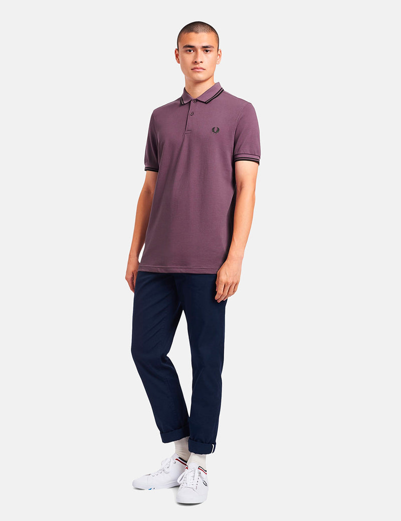 Fred Perry Twin Tipped Polo Shirt - Black Plum/Hunting Green
