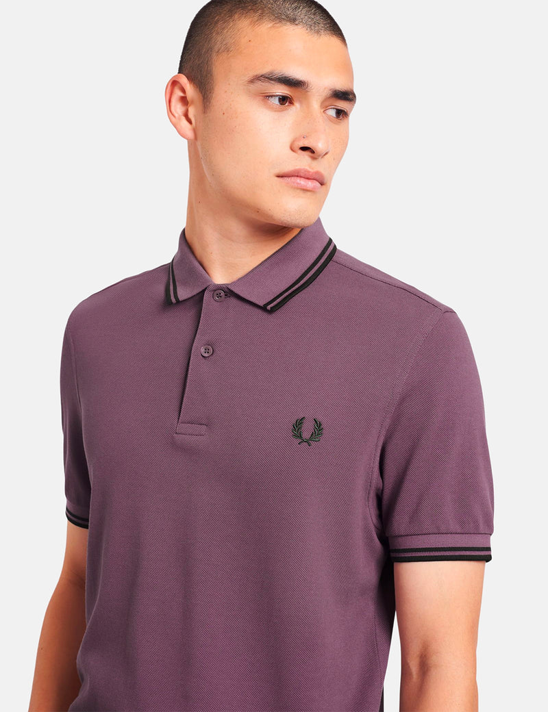 Fred Perry Twin Tipped Polo Shirt - Schwarze Pflaume/Jagdgrün