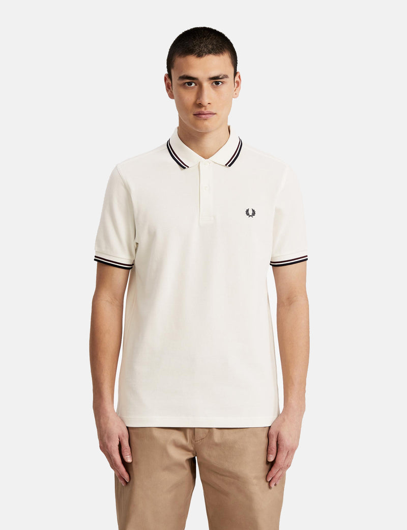 Fred Perry Twin Tipped Polo Shirt - Snow White/Shiraz