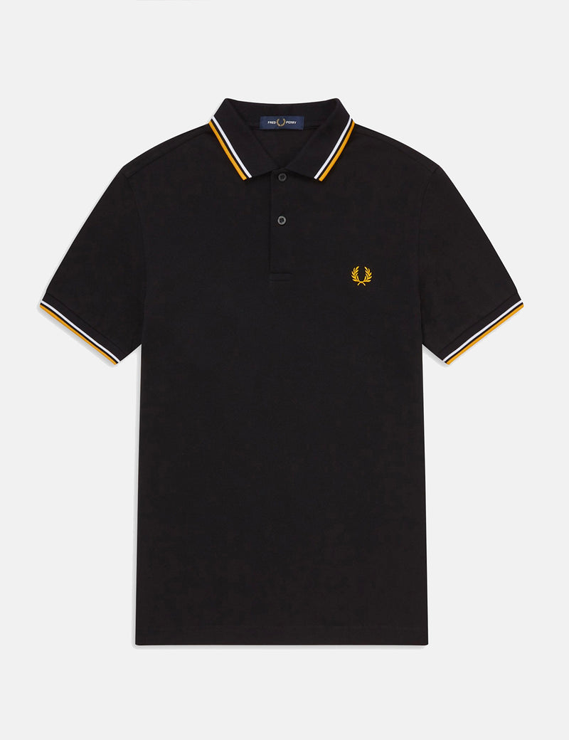 Fred Perry Twin Tipped Polo Shirt - Black/White/Gold