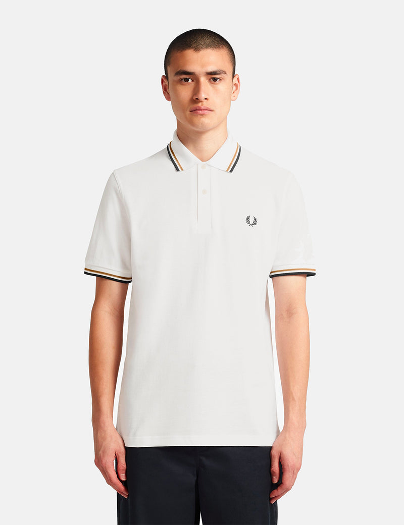 Fred Perry Twin Tipped Polo Shirt - Snow White/Gold/Black