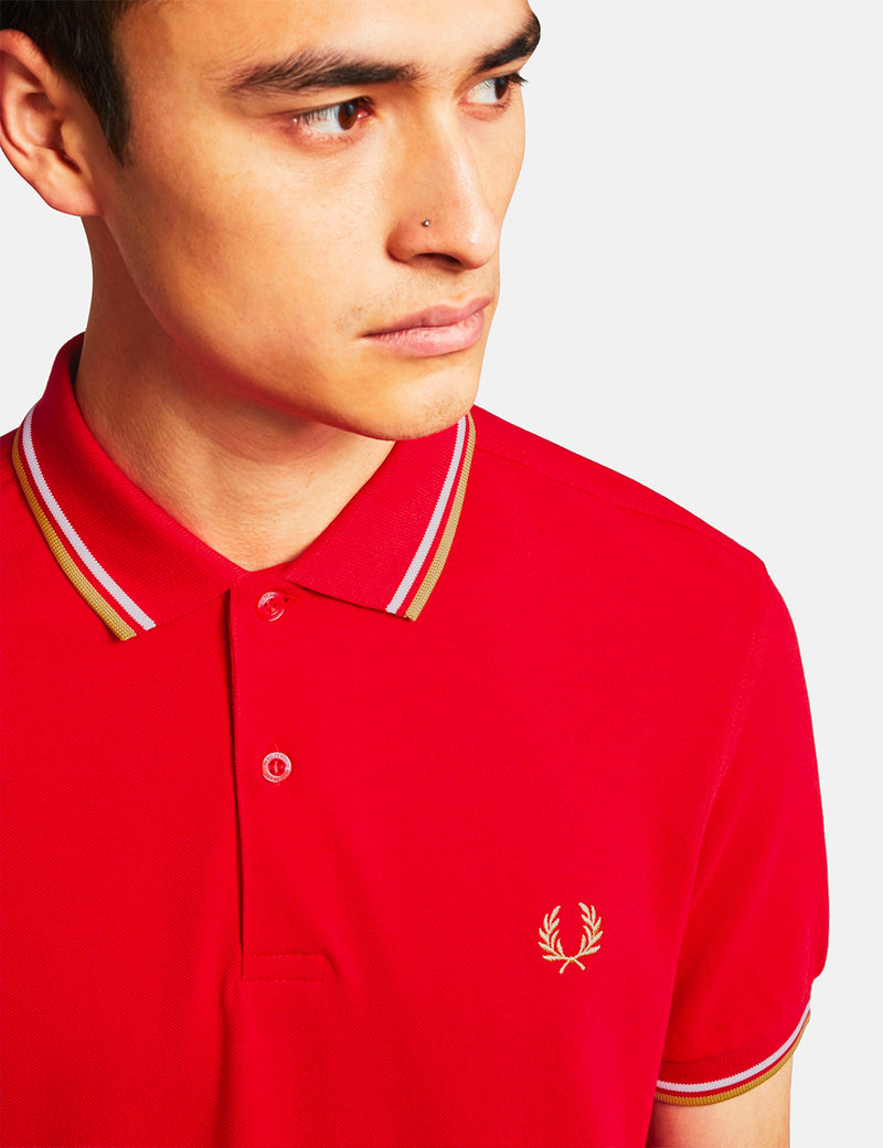 Fred Perry Twin Tipped Polo Shirt - Jester Red/White/Champagne