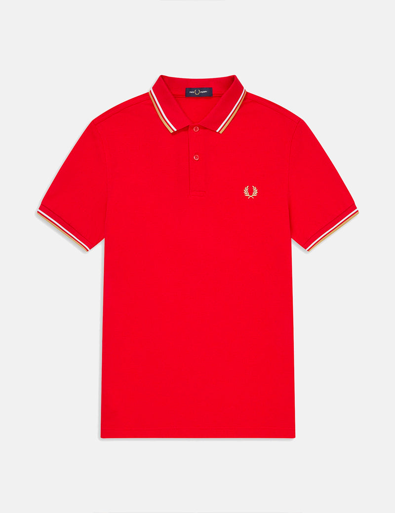 Fred Perry Twin Tipped Polo Shirt - Jester Red/White/Champagne