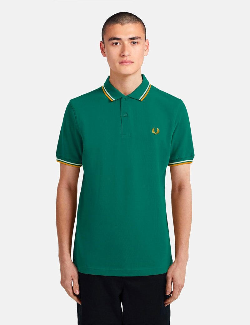 Fred Perry Twin Tipped Polo Shirt - Light Petrol/Snow White/Amber
