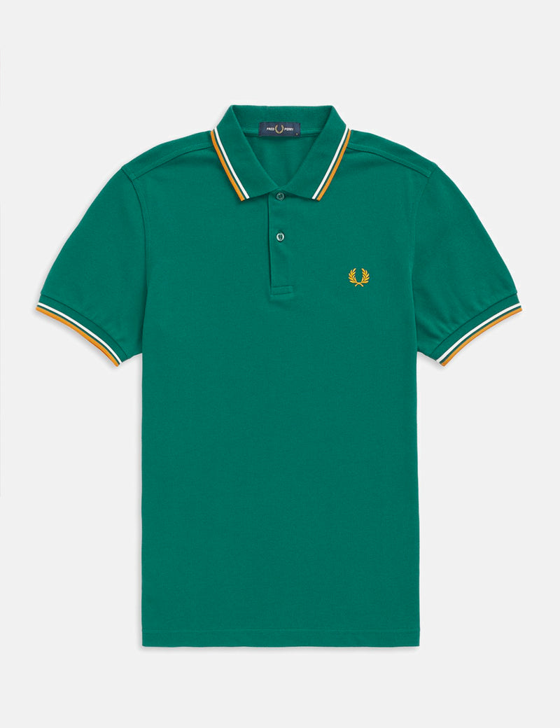 Fred Perry Twin Tipped Polo Shirt - Light Petrol/Snow White/Amber