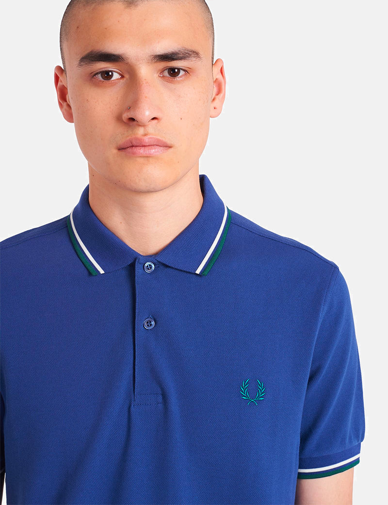 Polo Fred Perry Twin Tipped - Bleu Nautique/Blanc Neige/Pétrole Clair