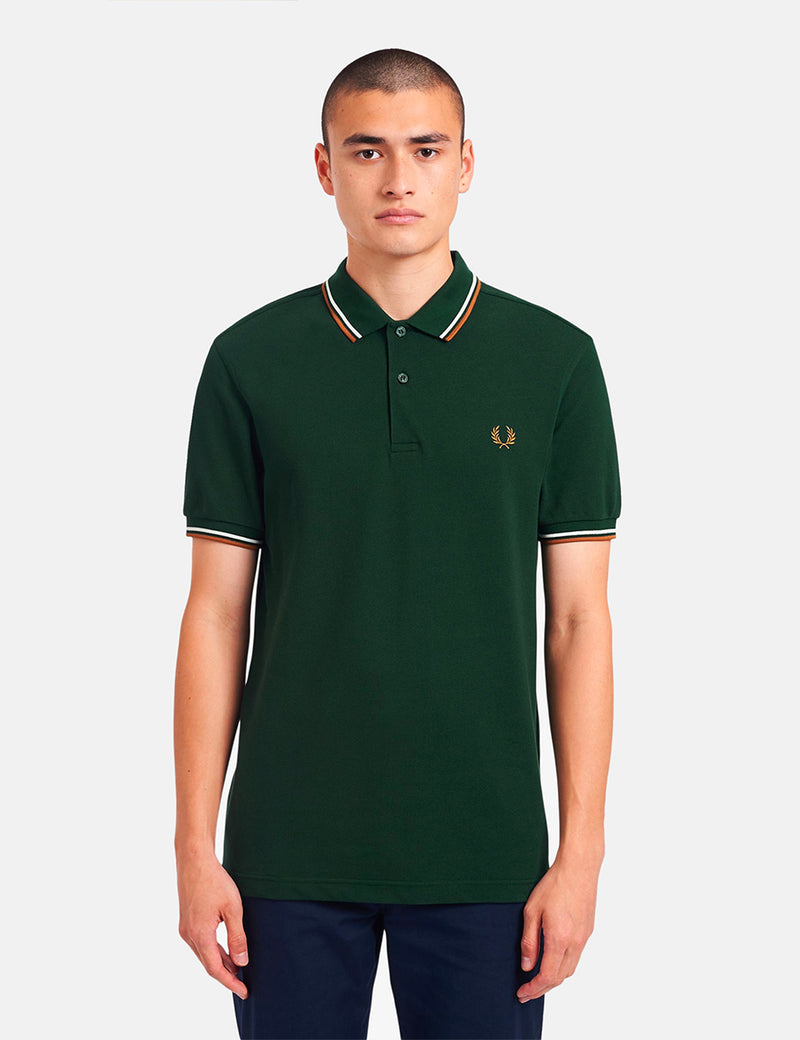 Polo Fred Perry Twin Tipped - Evergreen/Blanche Neige/Caramel Foncé