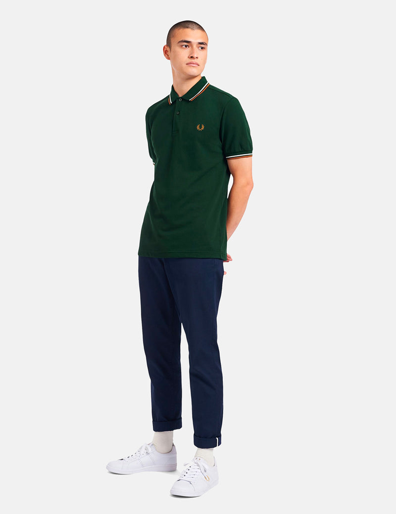 Fred Perry Twin Tipped Polo Shirt - Evergreen/Snow White/Dark Caramel