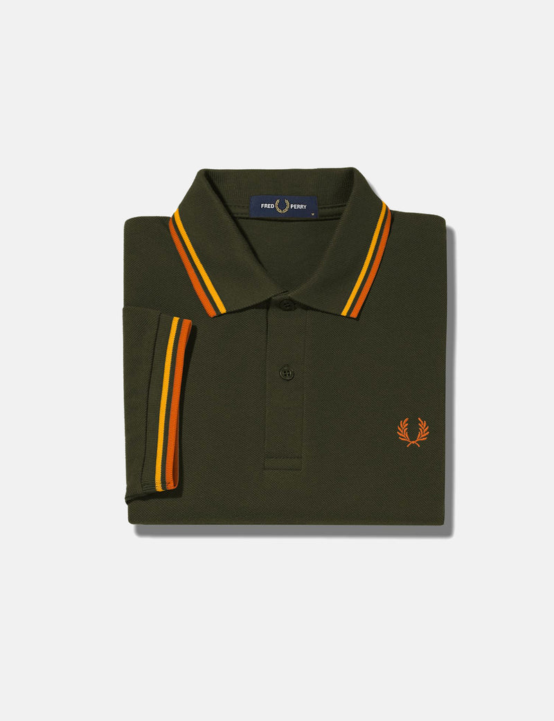 Fred Perry Twin Tipped Polo Shirt - Hunting Green/Bright Gold/Rust