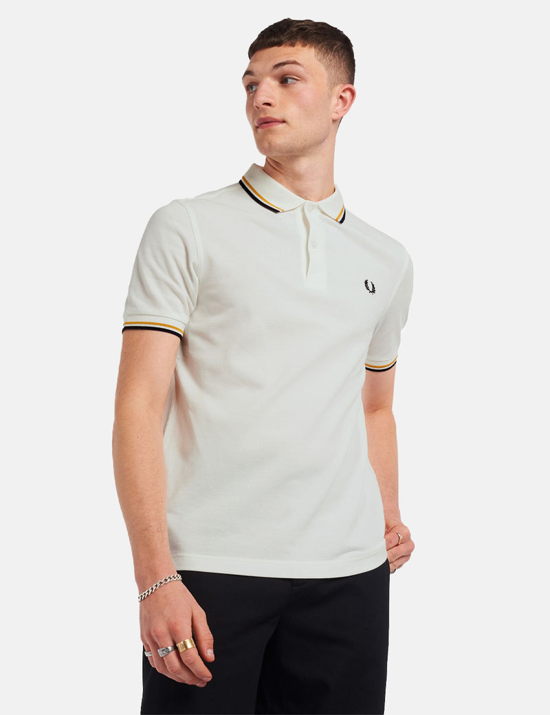 Fred Perry Twin Tipped Shirt - Snow White/Gold/Navy Blue