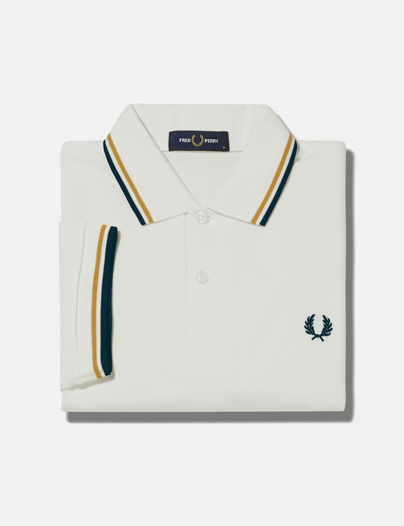 Fred Perry Twin Tipped Shirt - Snow White/Gold/Navy Blue